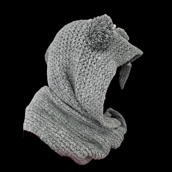 Gray Handmade Infinity Scarf with Pom Pom Ears - Picture 4 of 10